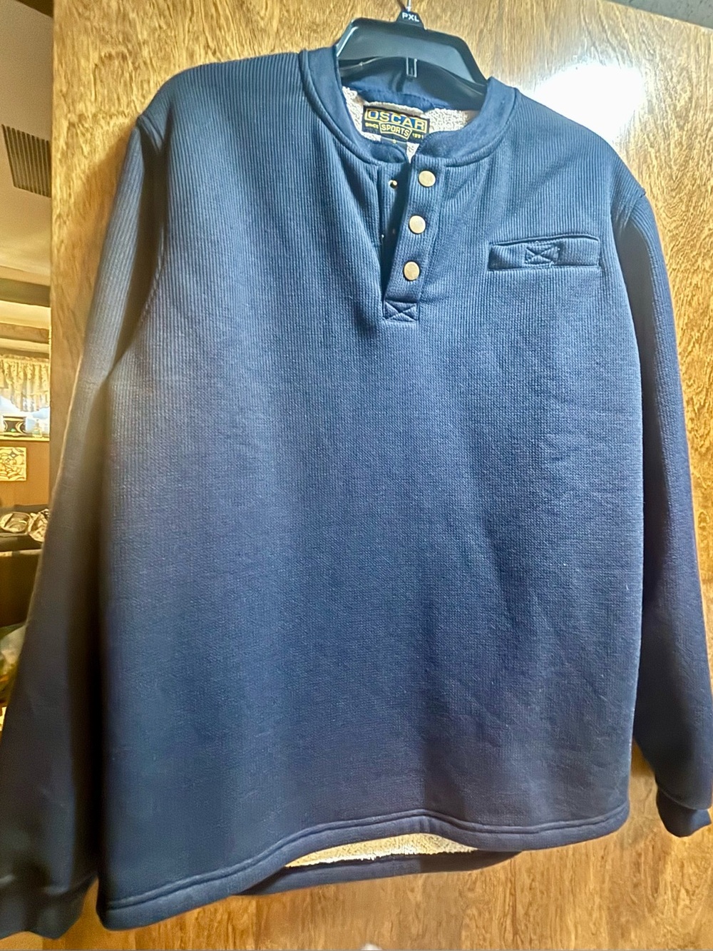 Oscar Sports Navy Henley Pullover Sweatshirt - Men's